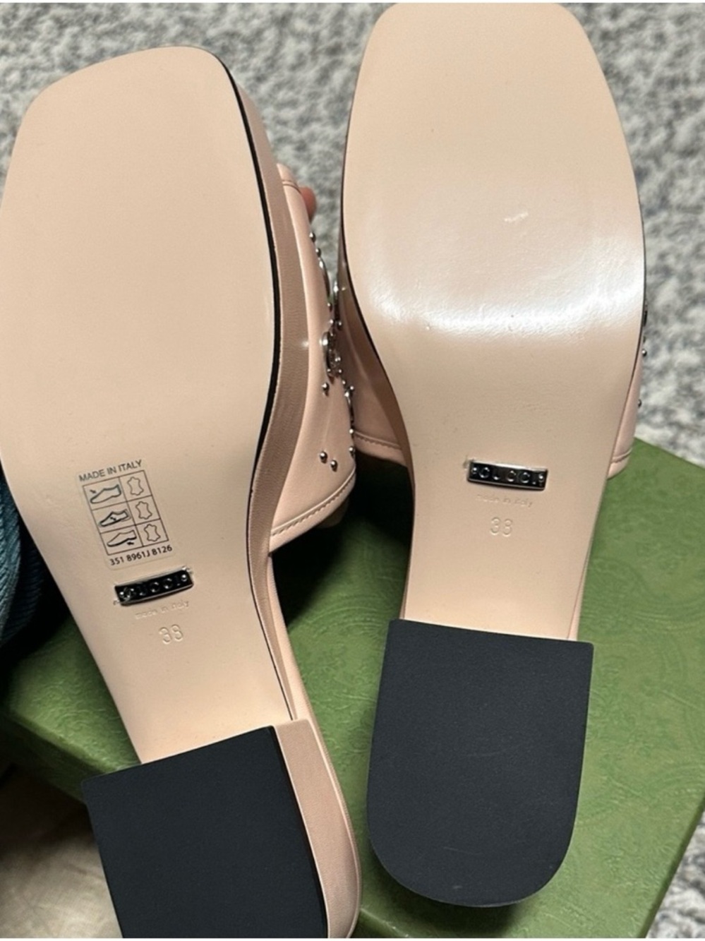 Gucci Blush Pink Studded GG Block Heel Slide Mules - Picture 2 of 5